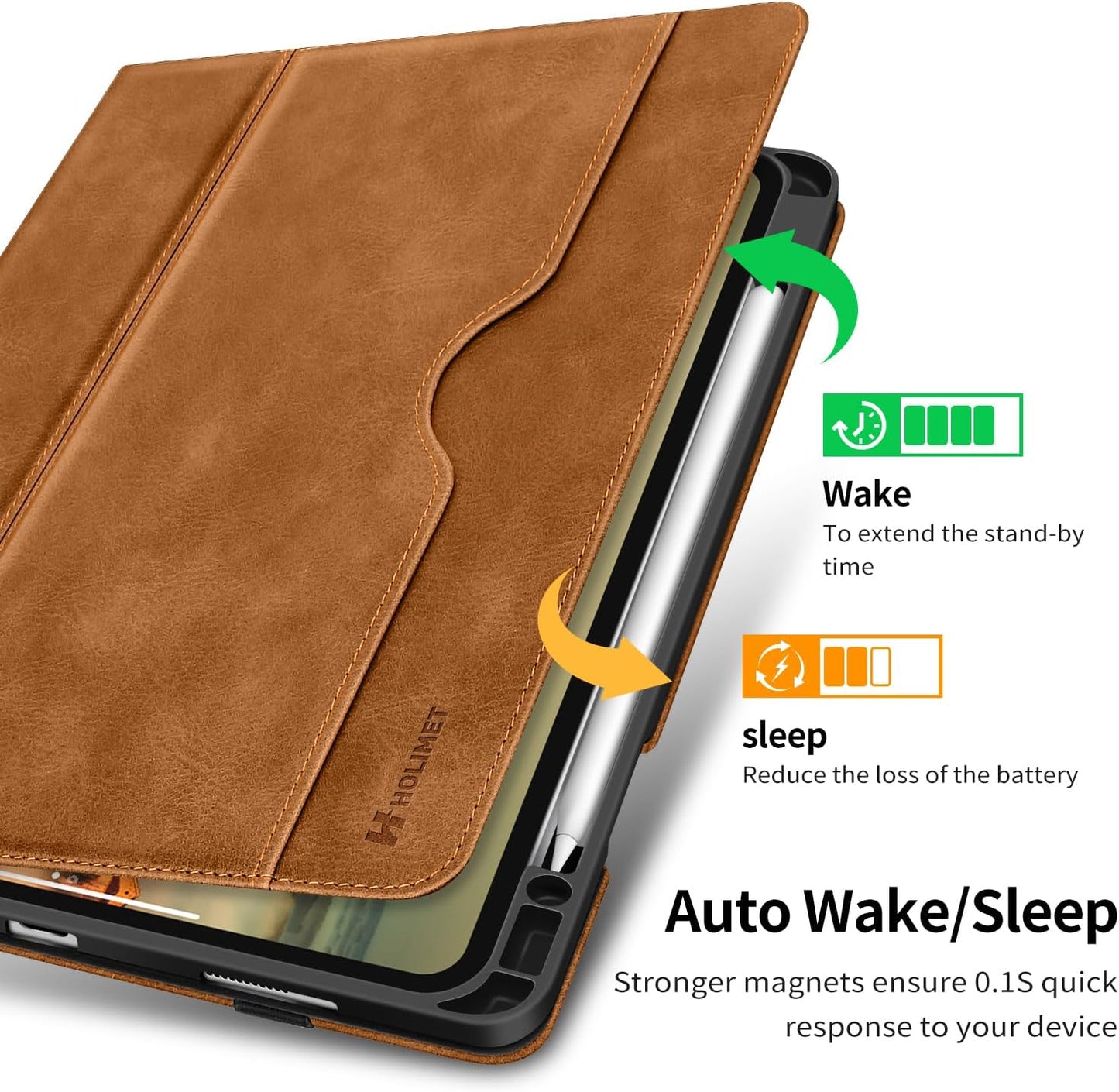Case for Ipad Pro 12.9 2022 6Th/5Th/4Th/3Rd Generation 2021 2020 2018 with Pencil Holder Pocket Soft TPU Back Shockproof, Auto Sleep/Wake, Vegan Leather