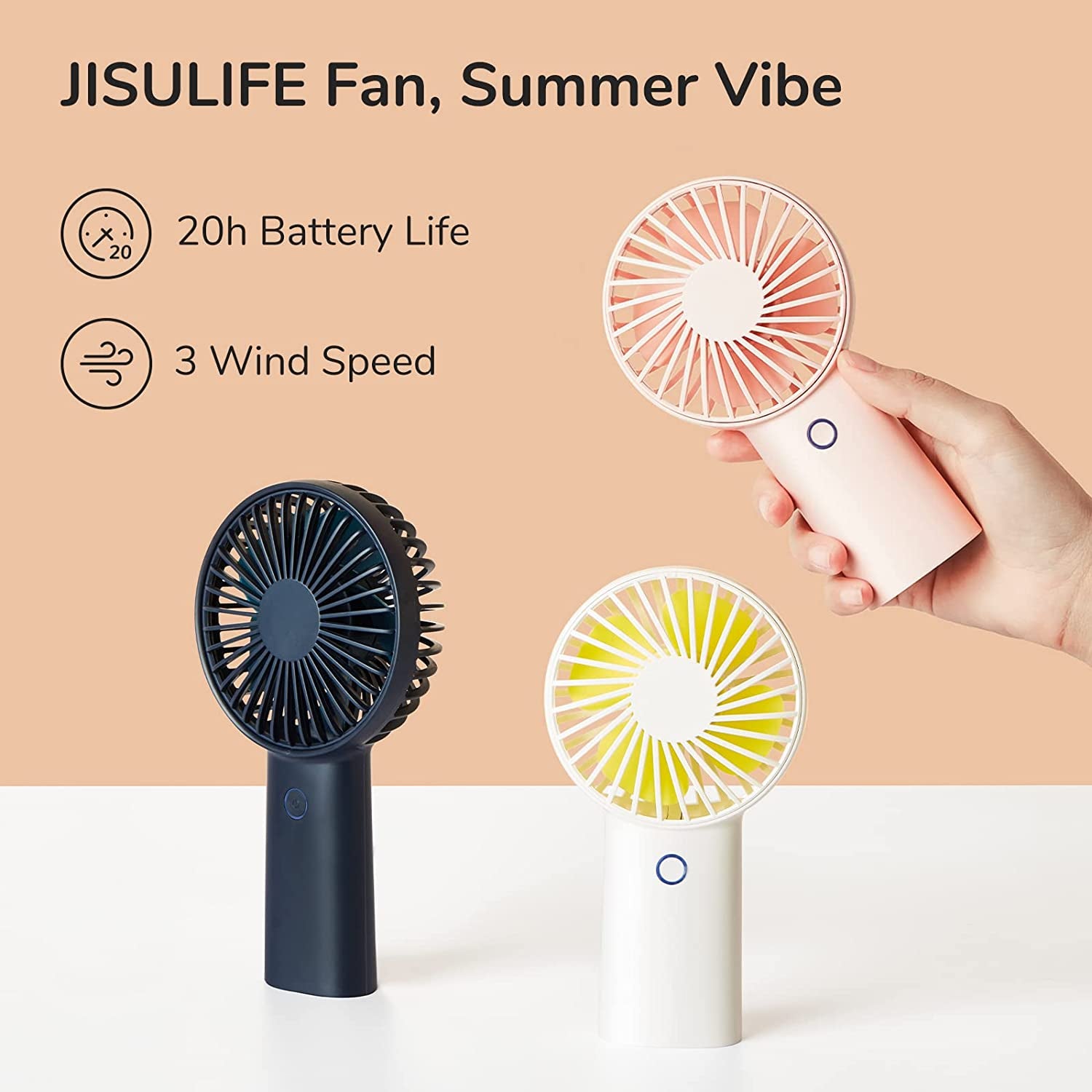 Handheld Portable Fan [20H Max Cooling Time] Mini Hand Fan, 4000Mah USB Rechargeable Personal Fan, Battery Operated Small Fan with 3 Speeds for Travel/Commute/Makeup/Office-Pink